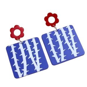 Red & Blue Floral Acrylic Earrings